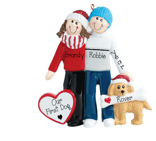 Couple and their Dog~Personalized Christmas Ornament