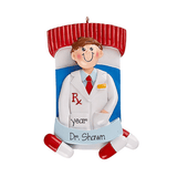 Male Pharmacist with Pills and Bottle~Personalized Christmas Ornament
