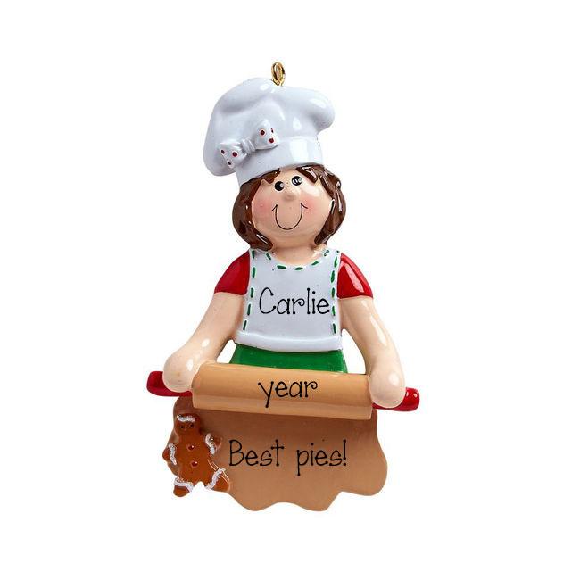 Pastry chef with a rolling pin rolling out dough ~Personalized Christmas Ornament