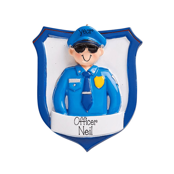 Male POLICE Officer in Uniform~Personalized Christmas Ornament