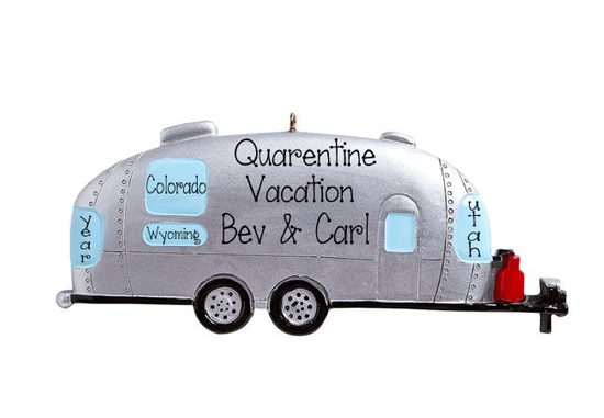 Silver Streamline Camper~Personalized Christmas Ornament