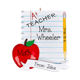 A+ Teacher with and Apple, Piece of Paper and Pencil~Personalized Christmas Ornament