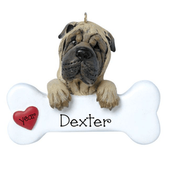 Shar Pei with a bone ~ Personalized Christmas Ornament