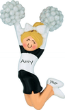 CHEERLEADER with Black Glitter Pom Poms ~ Personalized Ornament - My Personalized Ornaments