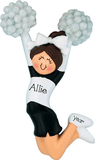 CHEERLEADER with Black Glitter Pom Poms ~ Personalized Ornament - My Personalized Ornaments