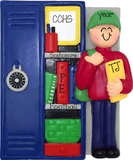Jr. High or High School Male Teen Standing in front of his Locker~Personalized Christmas Ornament