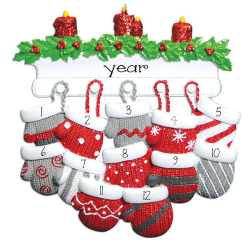 Family of 12~Mitten~Personalized Christmas Ornament