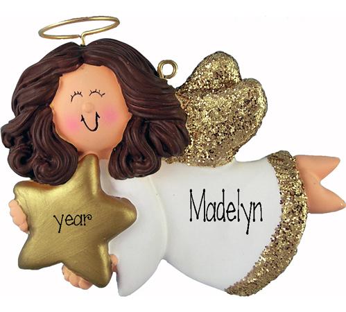 ANGEL Trimmed in Gold (Brunette) ~Personalized Christmas Ornament