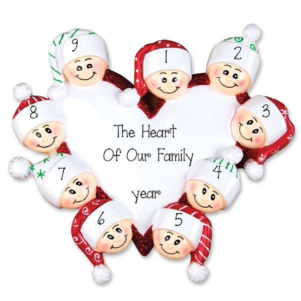 Family of 9 Heart~Personalized Christmas Ornament