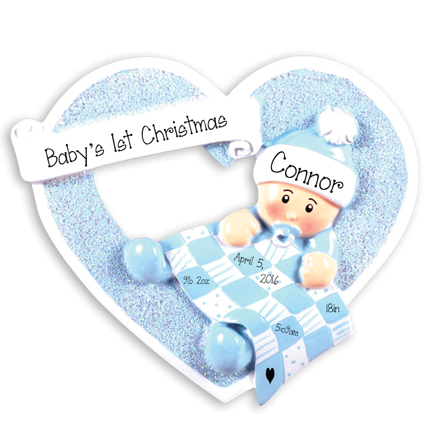 1st Christmas "Baby Boy Heart" Ornament
