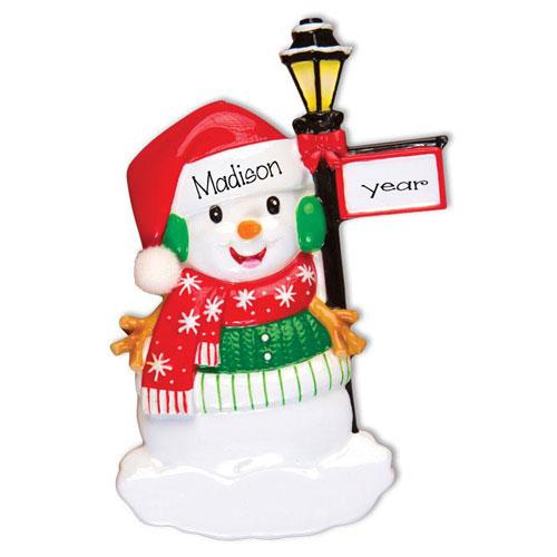 SNOWMAN with Lamp Post~Personalized Christmas Ornament