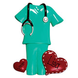 BLUISH GREEN SCRUBS WITH STETHOSCOPE / MY PERSONALIZED ORNAMENTS