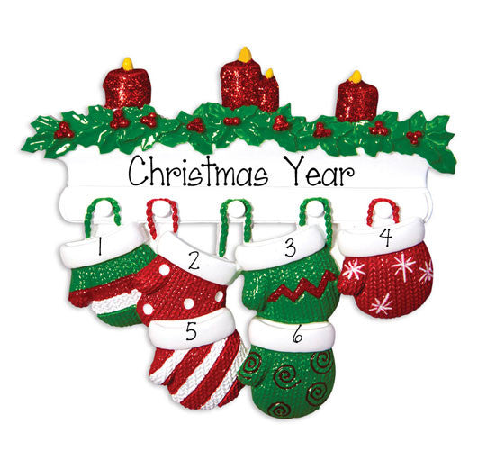 MITTENS Family of 6~Personalized Christmas Ornament