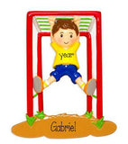 Boy with brunette hair on a jungle gym - Personalized Ornament