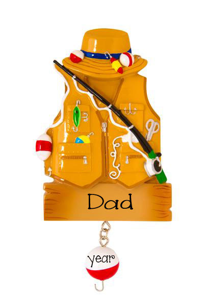 Fishing Vest with Bobber and Lures - Personalized Christmas Ornament