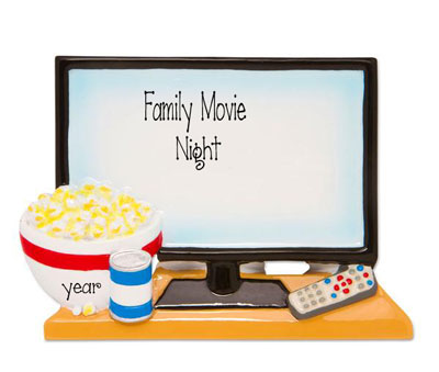 Big Screen TV with a bowl of Pop Corn and Drink - Personalized Ornament - My Personalized Ornaments