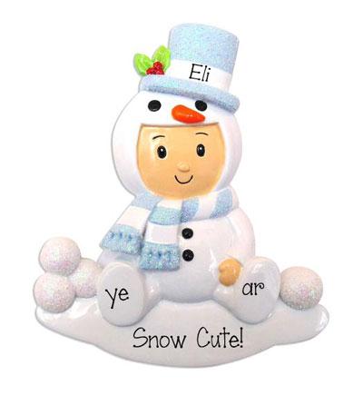 Baby boy snowman with blue glitter -Personalized Ornament