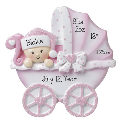 baby carriage ornament Baby Stroller Ornament~Baby's 1st Christmas Ornament~Baby Girl Ornament~Christmas Ornament~Hand Personalized~Baby Ornament