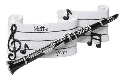Personalized-CLARINET with Black Glitter Music Notes- Christmas Ornament