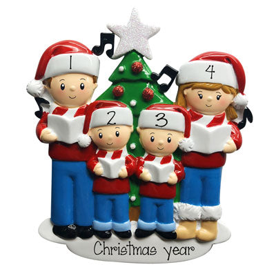 Caroling Family of 4-Personalized Ornaments