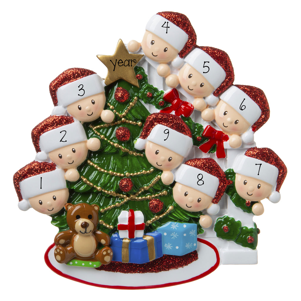 Family of 9-Peeking at the Christmas tree-Personalized Ornament