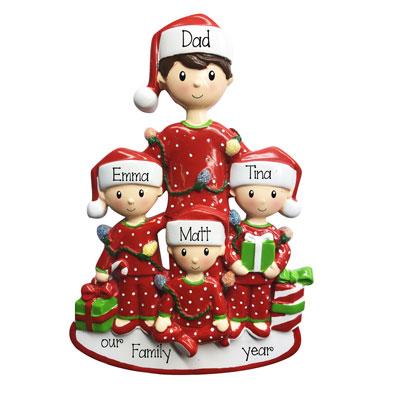 Christmas Morning Single Dad with 3 Kids-Personalized Ornaments