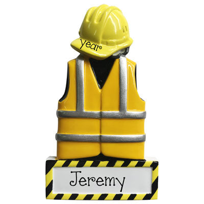 Construction with Yellow Vest and Hat~ Personalized Christmas Ornament