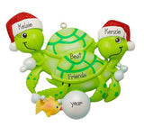 Green Turtle couple with Santa Hats~Personalized Christmas Ornament