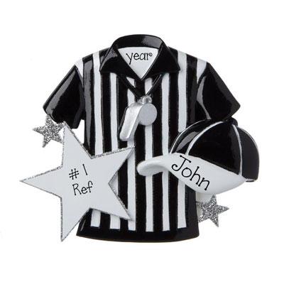 REFEREE with Black and white striped shirt, Hat and Whistle~Ornament