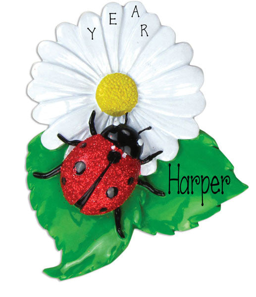 LADY BUG ON A FLOWER - Personalized Ornament
