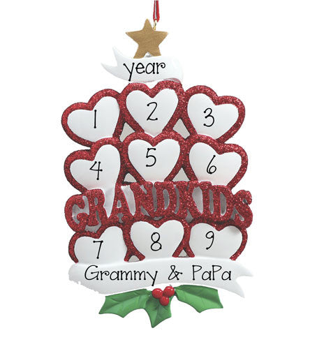 GRANDKIDS with 9 HEARTS - Personalized Ornament