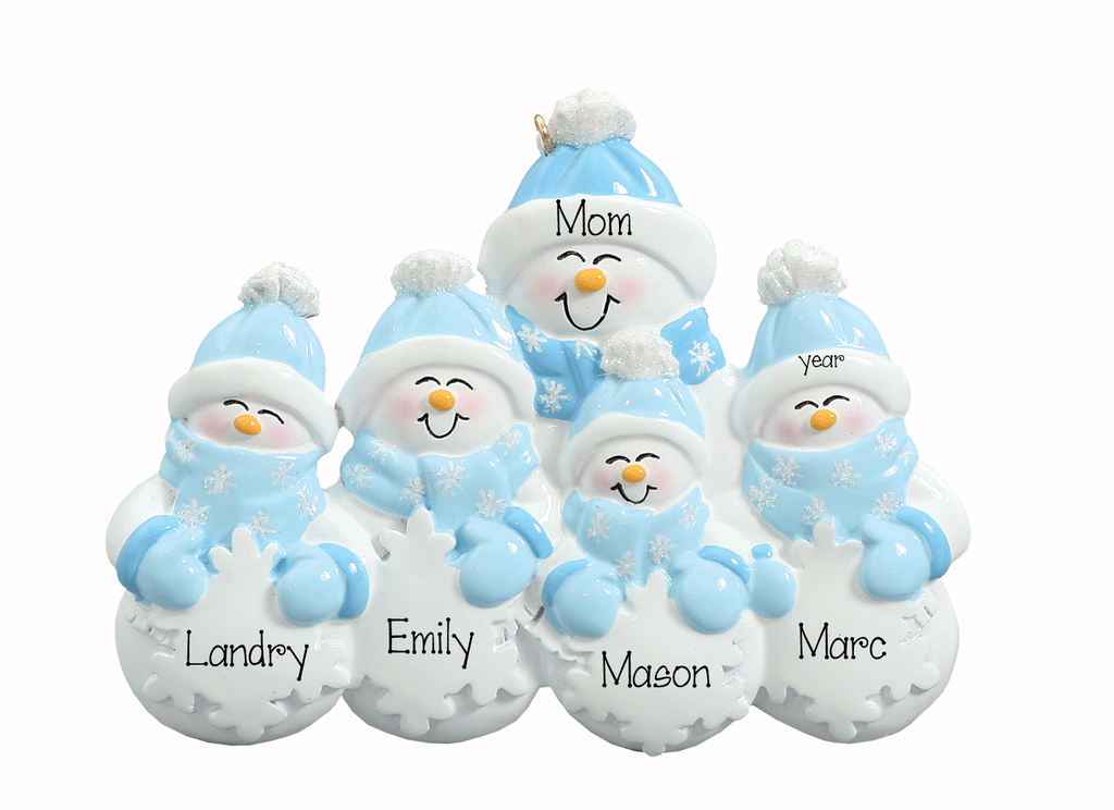Snowman Single Parent w/ 4 Children~Personalized Christmas Ornament