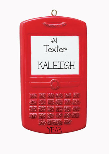 RED GLITTER CELL PHONE - Personalized Ornament