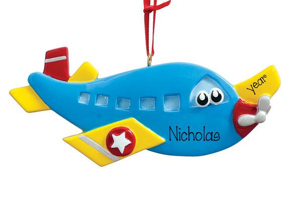 BLUE AIRPLANE w/ Eyes - Personalized Ornament