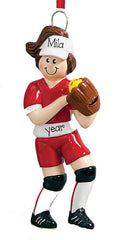 BRUNETTE SOFTBALL PLAYER DRESSED IN RED ORNAMENT / MY PERSONALIZED ORNAMENTS
