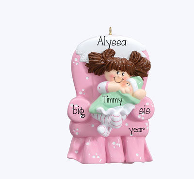 Personalized "BIG SISTER in PINK CHAIR" Ornament