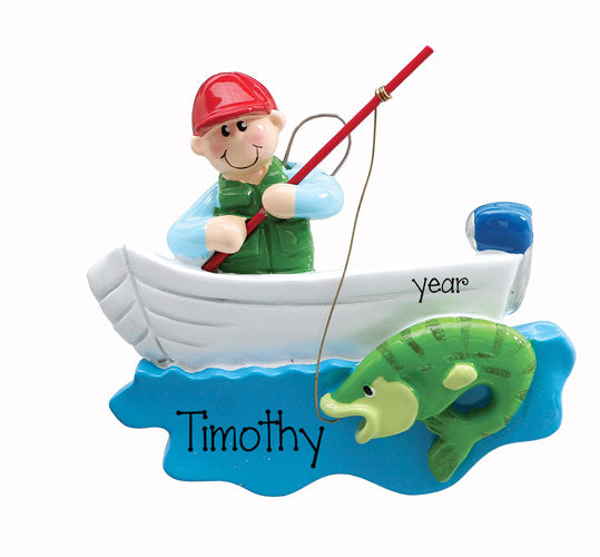 FISHING in BOAT~Personalized Christmas Ornament