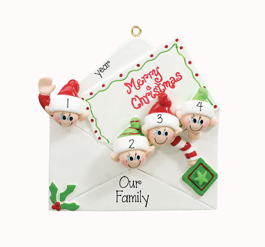CHRISTMAS CARD~Family of 4 ~Personalized Christmas Ornament