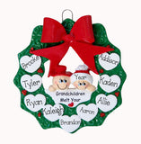 GRANDCHILDREN MELT YOUR HEART GREEN WREATH WITH 9 HEART/PERSONALIZED CHRISTMAS ORNAMENT