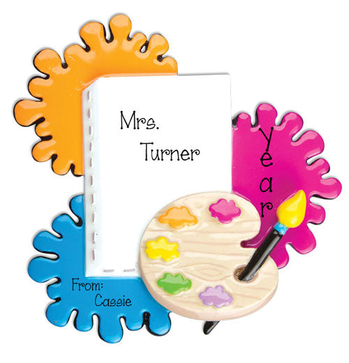 art teacher with an paint pallet~Personalized Christmas Ornament