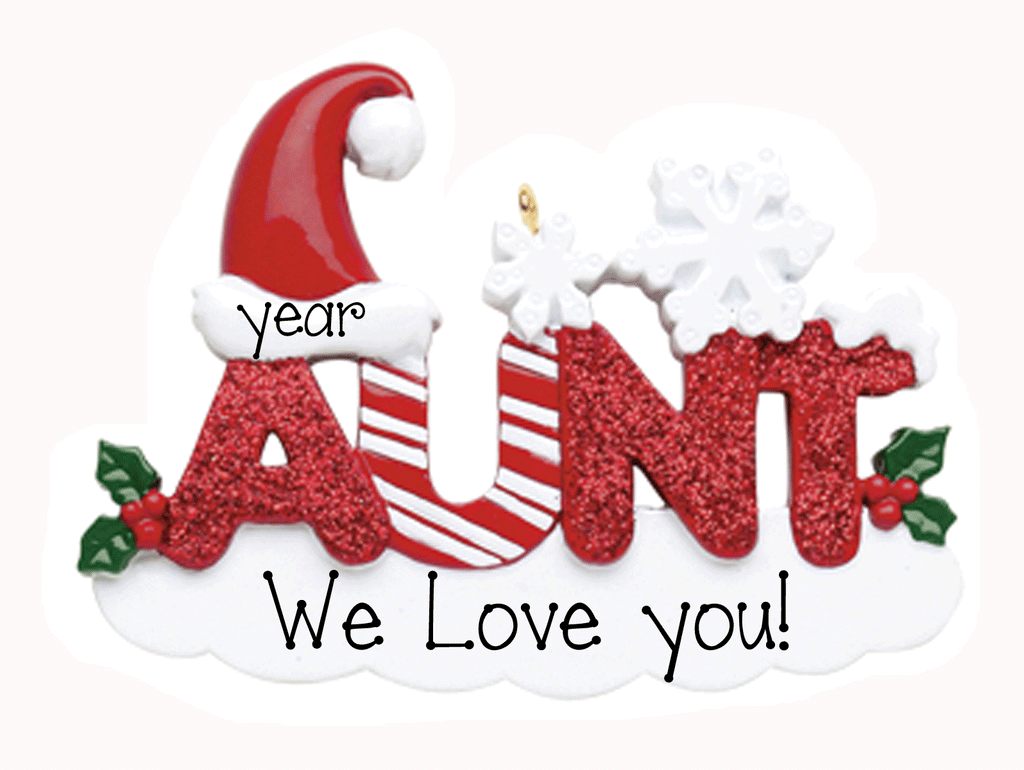 Red Glitter AUNT~Personalized Christmas Ornament