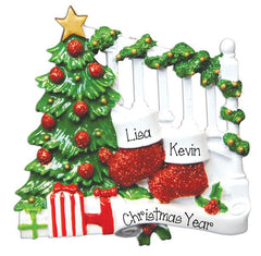 Single Parent ~ BANNISTER w/ 2 STOCKINGS-PERSONALIZED ORNAMENT