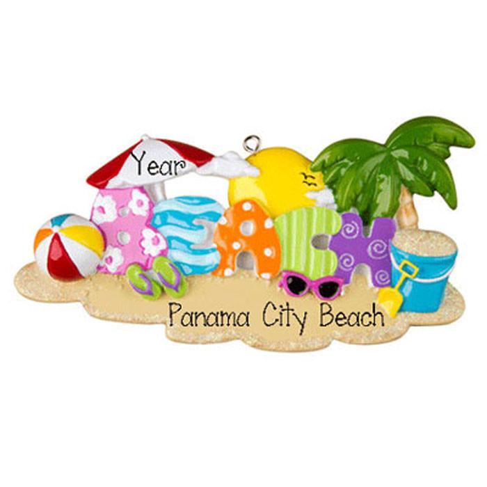 Beach w/ Palm Tree~ Personalized Christmas Ornament