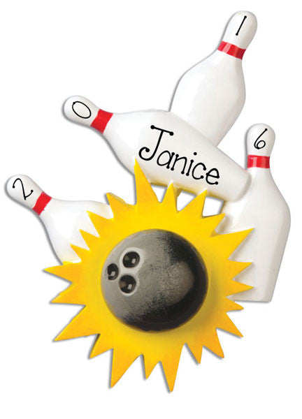 BOWLING WITH 4 PINS AND BALL/ PERSONALIZED CHRISTMAS ORNAMENT