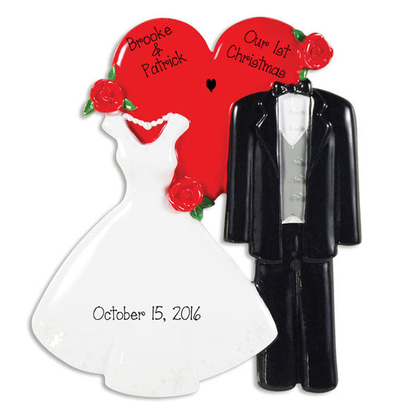 Wedding Dress and Tux~Personalized Christmas Ornament