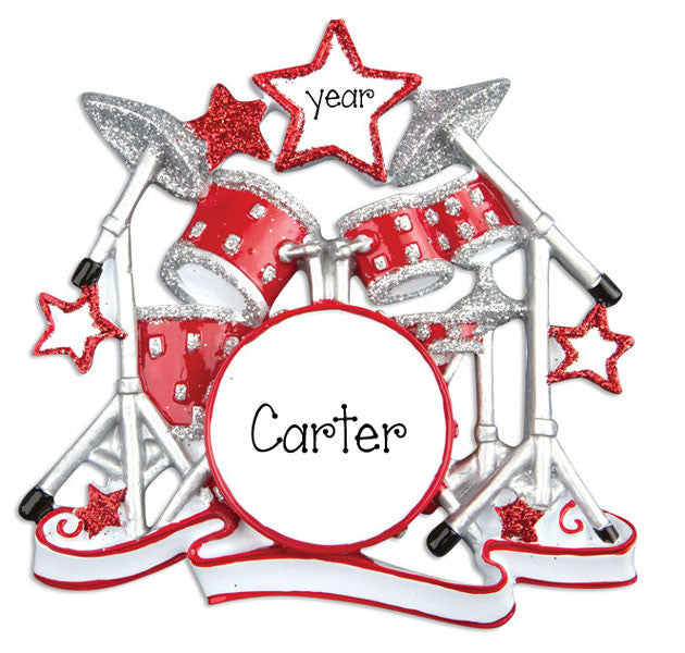 RED DRUM SET TRIMMED WITH SILVER GLITTER