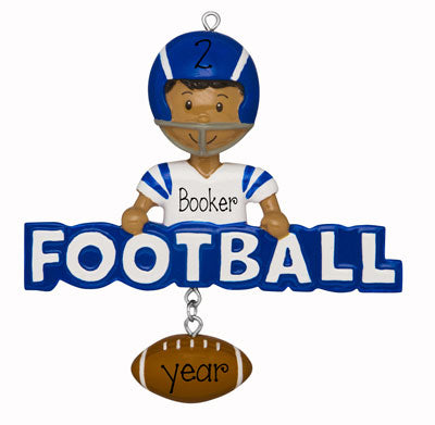 Ethnic/African American Football Player in Blue Ornament