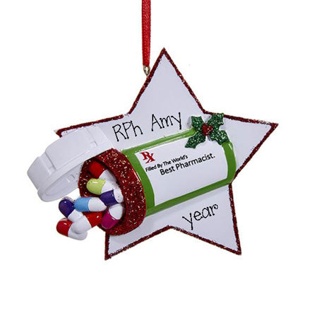 PHARMACIST w/ PILL BOTTLE~Personalized Christmas Ornament