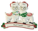 Best Friends Llama wearing red Glitter Santa Hats~Personalized Christmas Ornament
