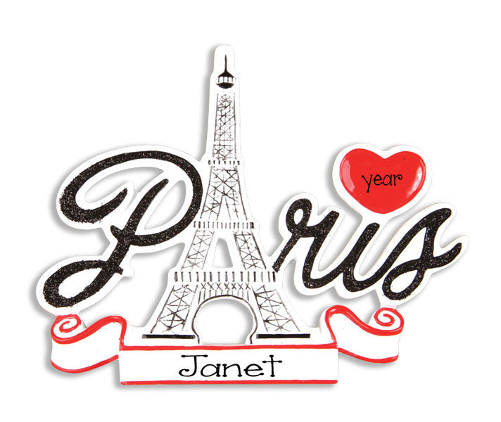 PARIS w/ Eiffel Tower~Personalized Christmas Ornament